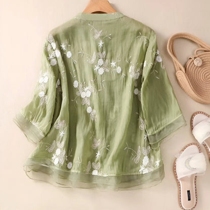 EMILY | COTTON TOP WITH EMBROIDERED FLOWERS Olyndra London