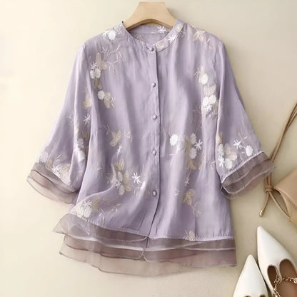 EMILY | COTTON TOP WITH EMBROIDERED FLOWERS Olyndra London